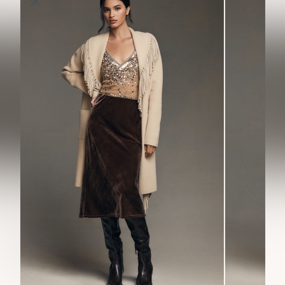 Anthropologie The Tilda Brown Velvet Slip Skirt